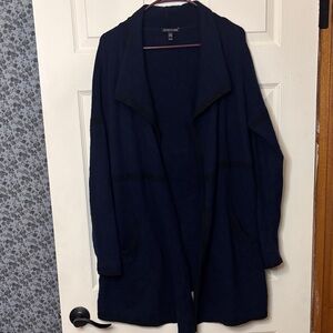 Size XL - Eileen Fisher 100% Cashmere Deep Blue Long Open Cardigan